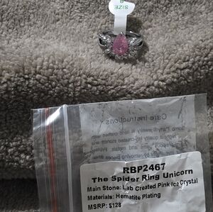 Pink Crystal Ring with Silver Detailing